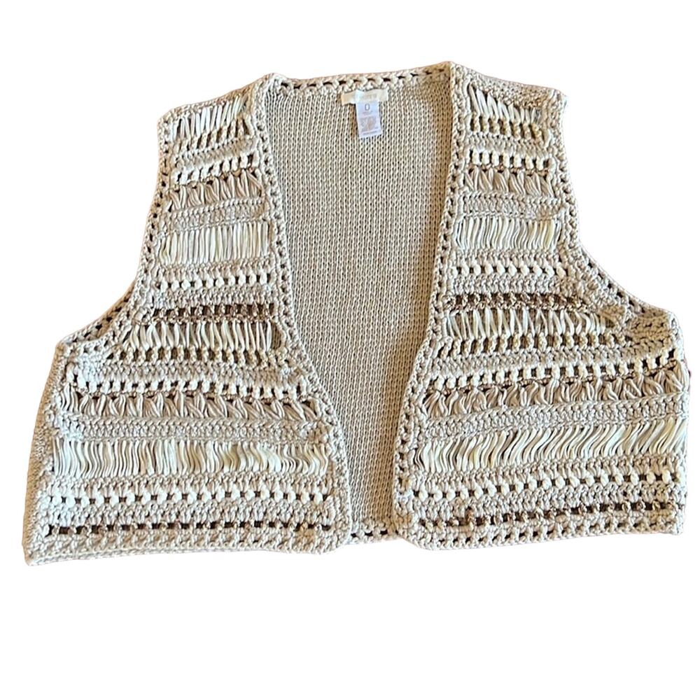 Chico’s  Tan Open Front Sweater Vest Woman's Size 4 Boho Festival